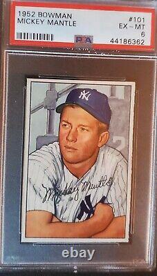 1952 Bowman #101 MICKEY MANTLE PSA 6 LOOKS MUCH NICER NMT/MT DEAD CENTERED
