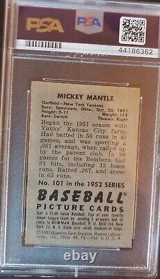1952 Bowman #101 MICKEY MANTLE PSA 6 LOOKS MUCH NICER NMT/MT DEAD CENTERED