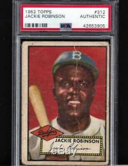 1952 TOPPS #312 JACKIE ROBINSON PSA Hi Number +1952 Topps #311 Mickey Mantle RP