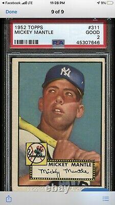 1952 TOPPS MICKEY MANTLE ROOKIE CARD #311 RC 100% ORIGINAL Psa 2