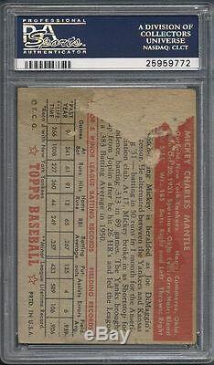 1952 Topps #311 Mickey Mantle PSA 1. LOOKS LIKE PSA 5 with damage on back only