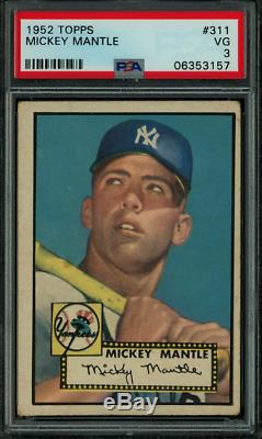 1952 Topps #311 Mickey Mantle PSA 3 VG Clean High End nicest one out there