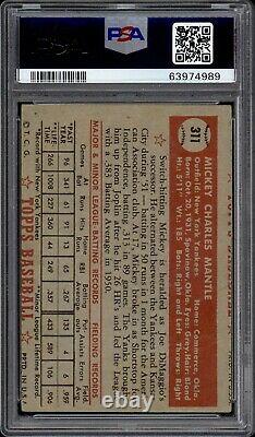 1952 Topps #311 Mickey Mantle Rookie Card Psa 1 (mc)