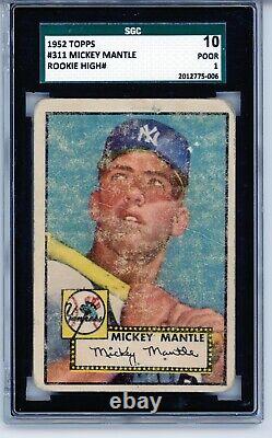 1952 Topps #311 Mickey Mantle SGC 1 PSA 1 Rookie RC Baseball Card