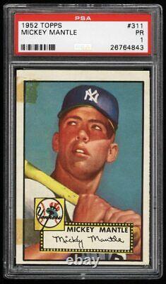 1952 Topps Baseball Mickey Mantle ROOKIE RC Card # 311 PSA 1 +++++