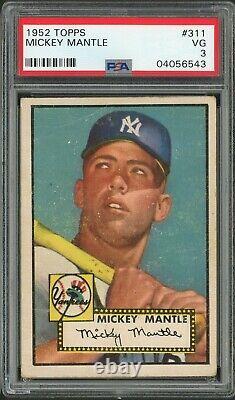 1952 Topps Baseball New York Yankees Mickey Mantle ROOKIE RC Card # 311 PSA 3 VG