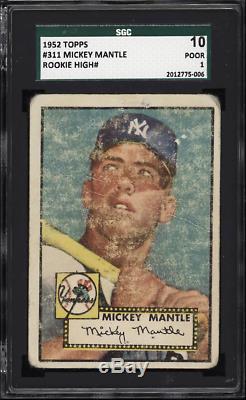 1952 Topps MICKEY MANTLE Rookie New York Yankees SGC 1 10 CENTERED #311 RC