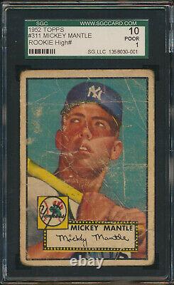 1952 Topps MICKEY MANTLE Rookie New York Yankees SGC 1 Well-Centered