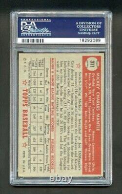 1952 topps #311 mickey mantle hof rc highest graded auto psa 5.5 dna