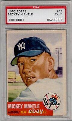 1953 Topps #82 Mickey Mantle Sp New York Yankees Short Print Ex Psa 5