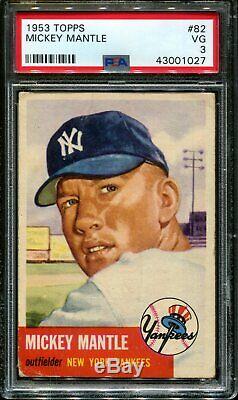 1953 Topps #82 Mickey Mantle Yankees Hof Centered Psa 3 B2690088-027