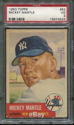 1953 Topps #82 Mickey Mantle psa 3 Vg HOF Yankees Short Print