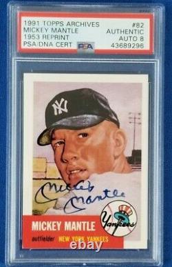 1953 Topps Archives Mickey Mantle Signed Auto Graded 8 NM-MT PSA DNA Certified