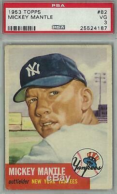 1953 Topps Baseball #82 Mickey Mantle PSA 3 (VG) 4187