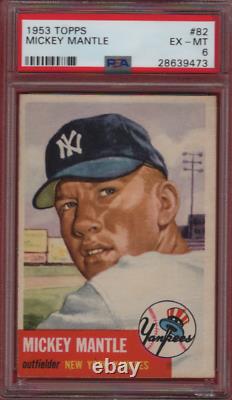 1953 Topps Baseball Card #82 Mickey Mantle New York Yankees Graded Psa 6 Ex-mt