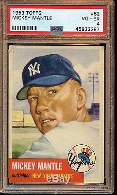 1953 Topps Baseball Card #82 Mickey Mantle New York Yankees PSA 4 VGEX