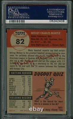 1953 Topps Baseball HOF N. Y. Yankees Mickey Mantle Card # 82 PSA 7 NM NEAR MINT