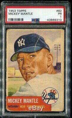 1953 Topps Baseball Mickey Mantle Card #82 NY Yankees HOF Hot Card Graded PSA 1