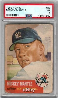 1953 Topps Baseball Mickey Mantle Card # 82 PSA 1 Poor Condition