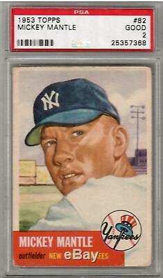1953 Topps Baseball Mickey Mantle Card # 82 PSA 2 Good Condition