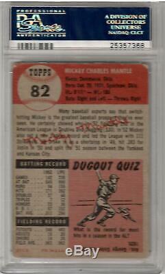 1953 Topps Baseball Mickey Mantle Card # 82 PSA 2 Good Condition