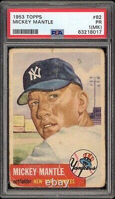 1953 Topps Mickey Mantle Yankees Card #82 HOF. Certified PSA 1 MK Rare Card