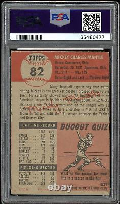 1953 Topps Mickey Mantle Yankees Card #82 HOF. Certified PSA 3 MC (Very Good VG)