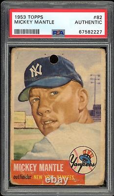 1953 Topps Mickey Mantle Yankees Card #82 HOF Certified PSA Authentic (Hole)