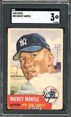 1953 Topps Mickey Mantle Yankees Card #82 HOF. Certified SGC 3 (VG) Rare