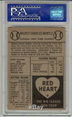 1954 Red Heart Mickey Mantle PSA 8