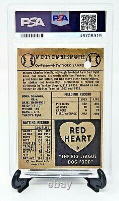 1954 Red Heart Yankees MICKEY MANTLE Baseball Card PSA Grade 1 Great Centering