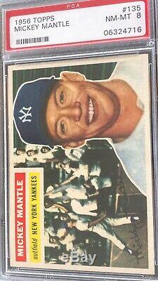 1956 TOPPS BASEBALL Card # 135 MICKEY MANTLE PSA 8 NM-MT HOF New York Yankees