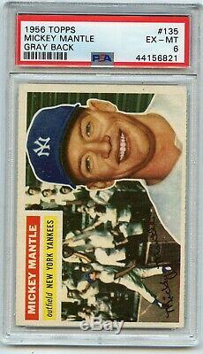 1956 Topps #135 Mickey Mantle Baseball Card, New York Yankees, Hof, Psa 6 Ex-mt