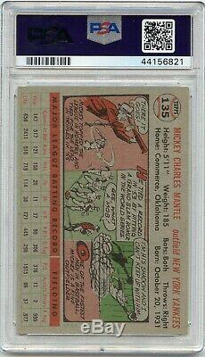 1956 Topps #135 Mickey Mantle Baseball Card, New York Yankees, Hof, Psa 6 Ex-mt