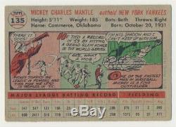 1956 Topps #135 Mickey Mantle VG New York Yankees Baseball Cards