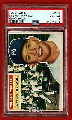 1956 Topps Baseball #135 Mickey Mantle Gray Back Card PSA 4 VG-EX