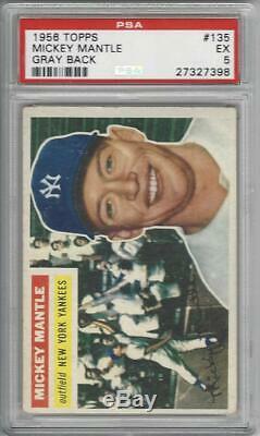 1956 Topps Baseball Card #135 Mickey Mantle Graded PSA 5 New York Yankees