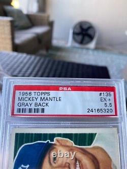1956 Topps Mickey Mantle Gray Back Card #135 PSA 5.5 EX+