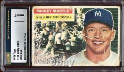 1956 Topps Mickey Mantle Yankees Card #135 HOF. Certified CSG 1 White Back WB