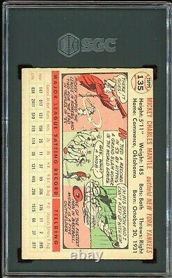 1956 Topps Mickey Mantle Yankees Card #135 HOF. Certified SGC 3 White Back WB