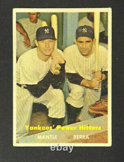 1957 Topps #407 Mickey Mantle & Yogi Berra Yankee Power Hitters Baseball Card