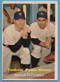 1957 Topps #407 Yankees Power Hitters GOOD+ CREASE Mickey Mantle Yogi Berra HOF