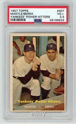 1957 Topps MICKEY MANTLE & YOGI BERRA #407 Yankees Power Hitters PSA 3.5 VG+