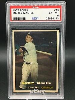 1957 topps #95 mickey mantle hof psa 6 nicely centered example