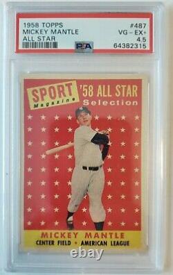 1958 Mickey Mantle All-Star #487 (Topps) PSA Graded 4.5 Very Good- Excellent +