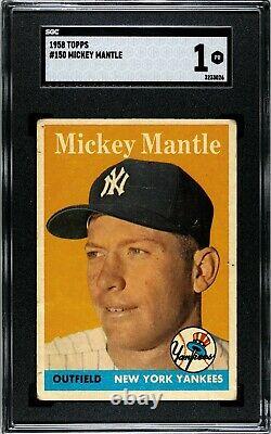 1958 Topps 150 MICKEY MANTLE SGC 1 Centered (Pin Hole) Yankees HOF Baseball Card
