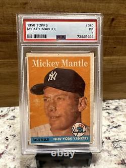 1958 Topps #150 Mickey Mantle Graded Psa 1