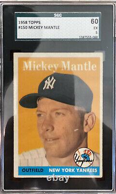 1958 Topps #150 Mickey Mantle Sgc 5 Baseball Card Yankees Classic Hof