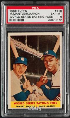 1958 Topps #418 WS Batting Foes Mickey Mantle Hank Aaron HOF Card PSA 6 EX-MT