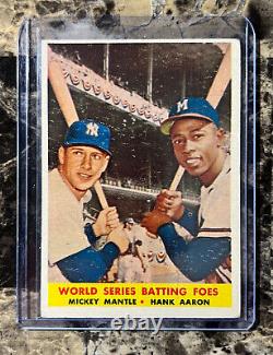 1958 Topps #418 World Series Batting Foes Mickey Mantle Hank Aaron VG-EX READ